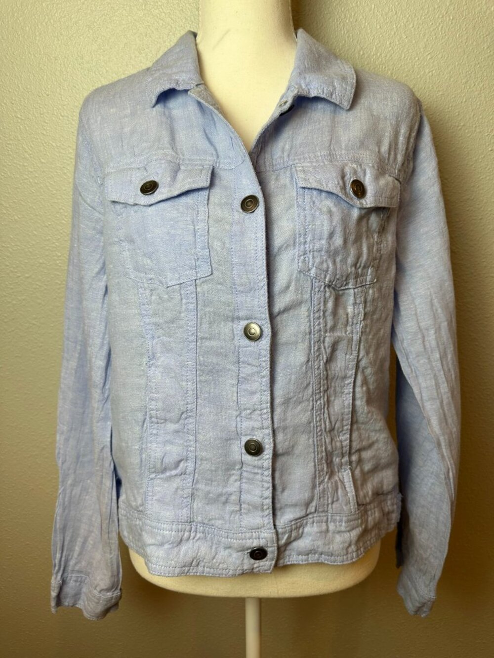 Jones New York Light Blue 100% Linen Trucker Jacket - Size Medium